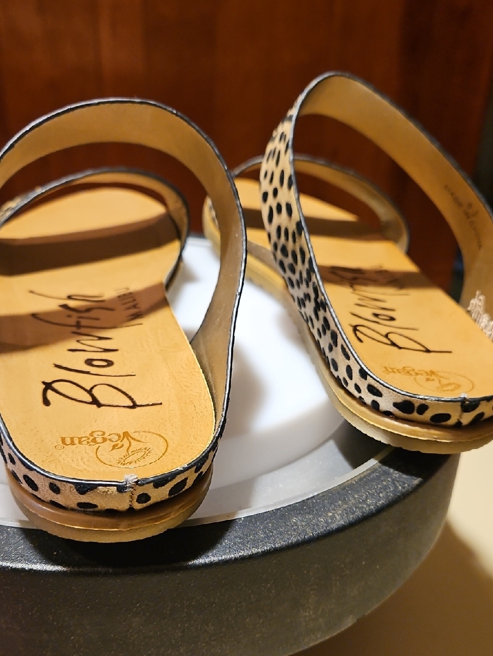 Blowfish Cream and Black Print Slide Sandals - Picture 9 of 14